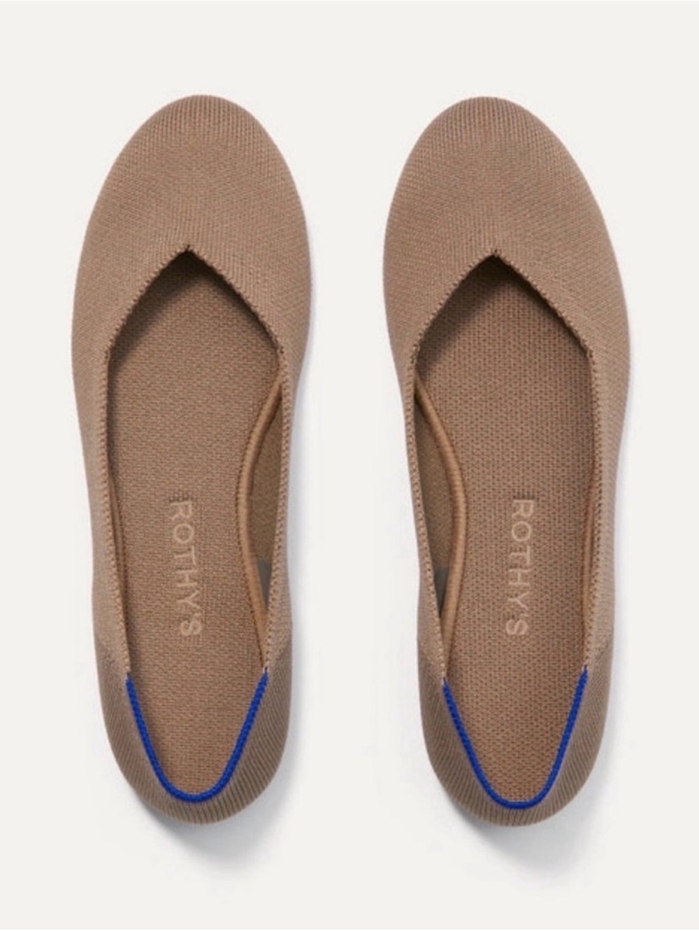 Rothy’s The Flat Portobello Taupe Blue Trim Ballet Flats Women’s Size 10